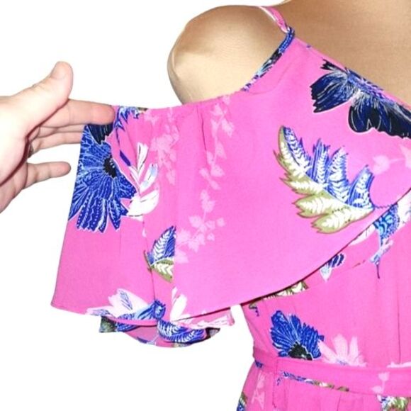Rachel Rachel Roy NWT Women's Pink Floral Cold Shoulder Ruffled Maxi Dress Sz 8 - Picture 5 of 12
